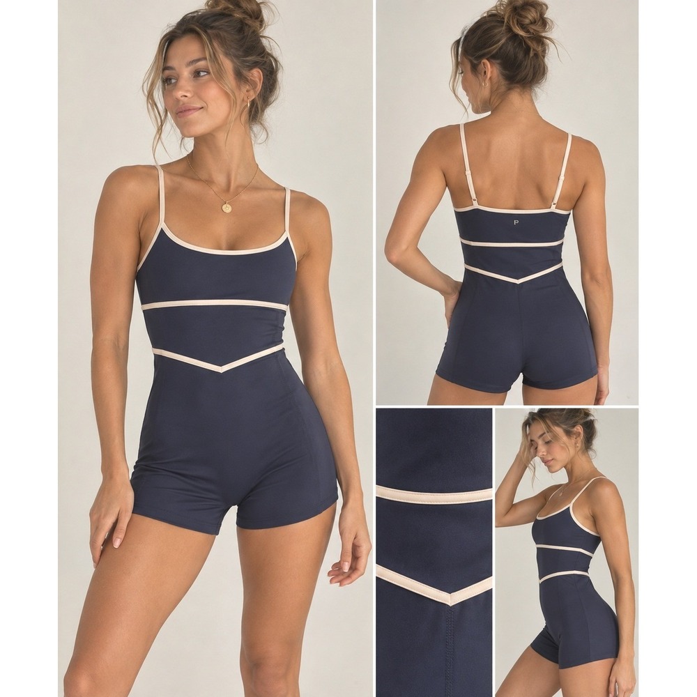 PAC 1980 PacSun Womens XS Navy Active Yoga Romper Onesie Contrast Trim